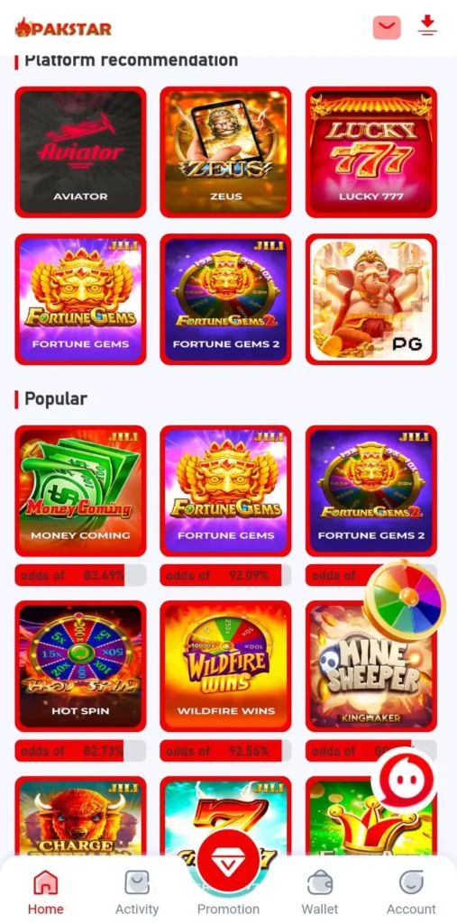 Popular Games in PAK STAR